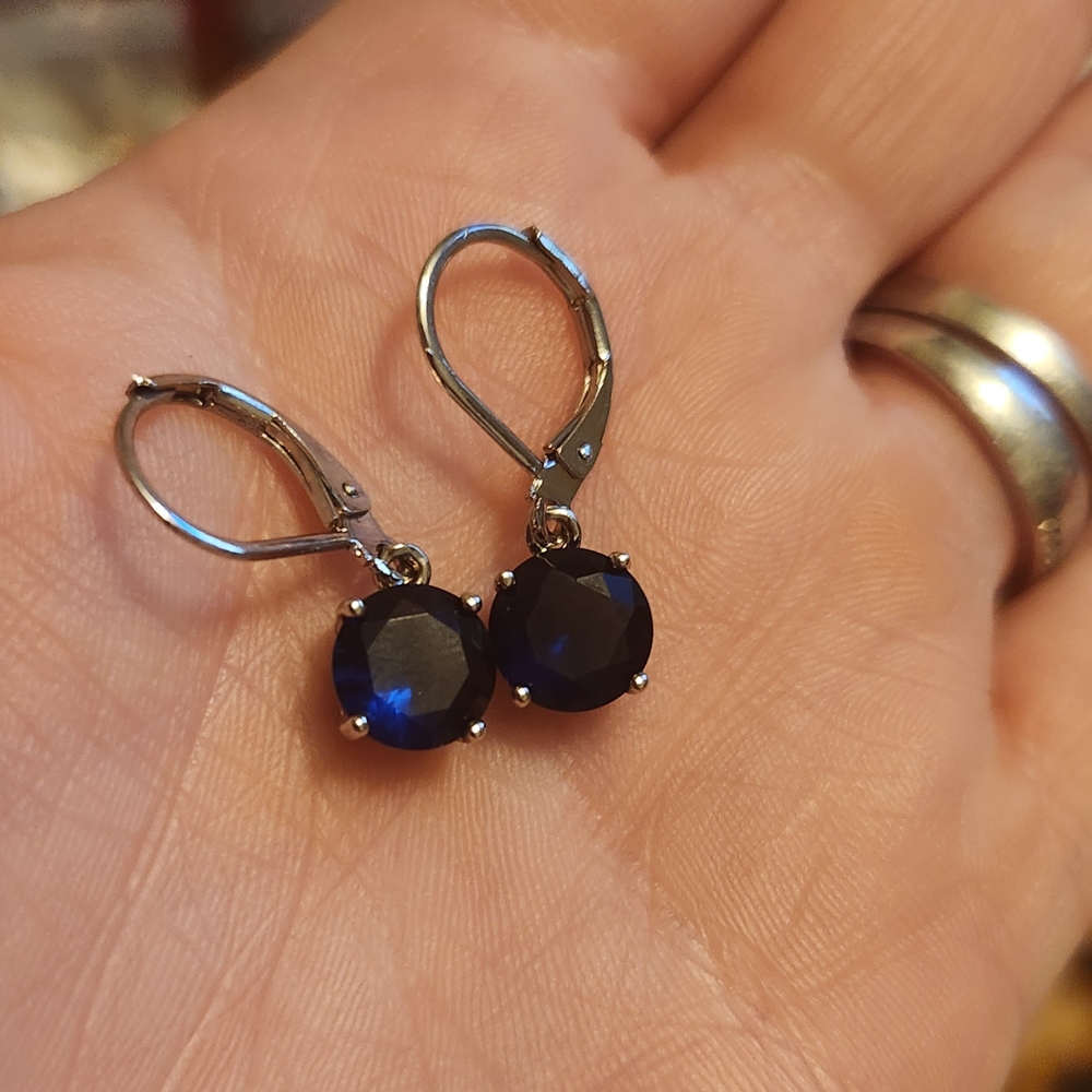 Sapphire Earrings Sterling Silver 925, Dangle Earrings Women Silver, 6MM